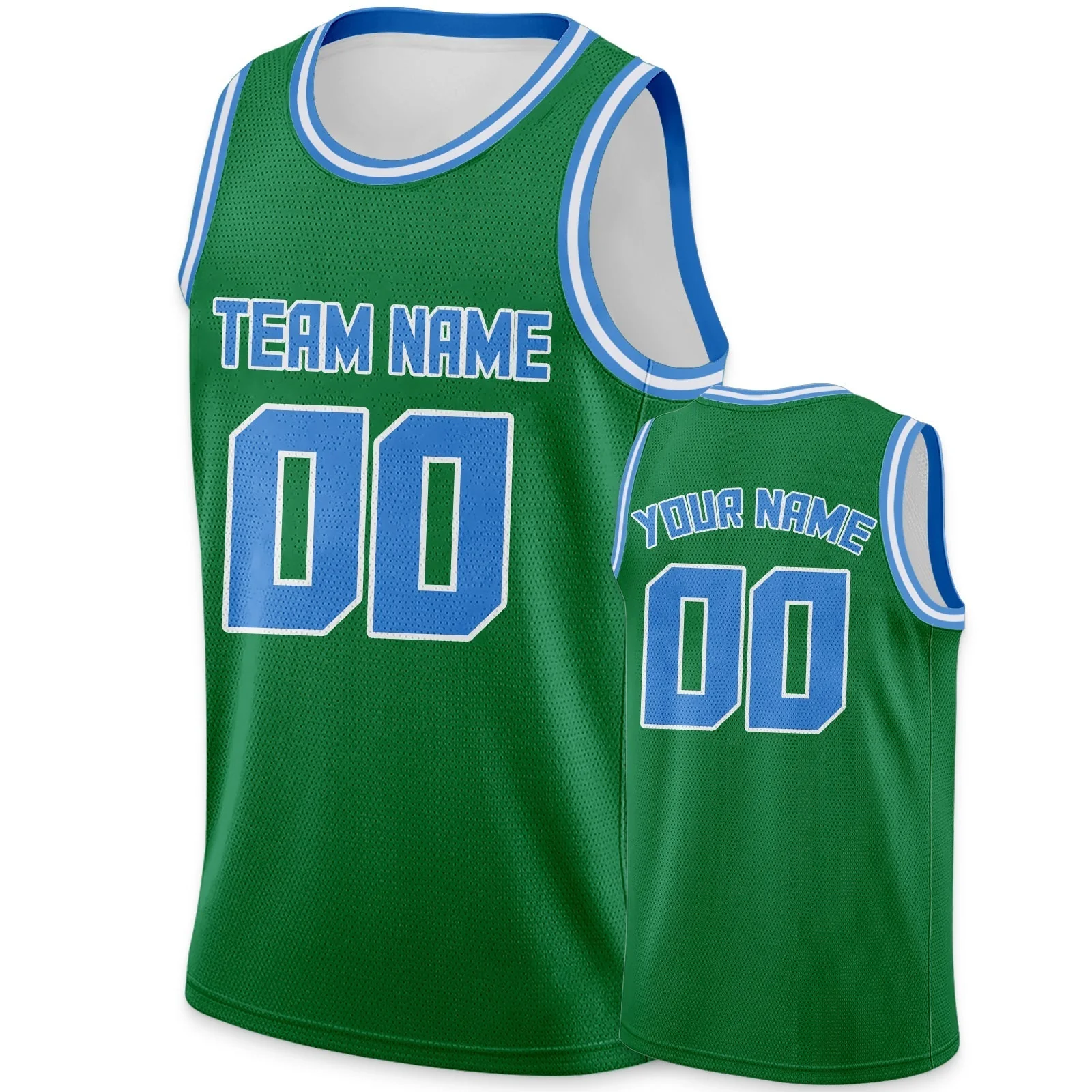 Custom Green Powder Blue Round Neck Rib-Knit Basketball Jersey