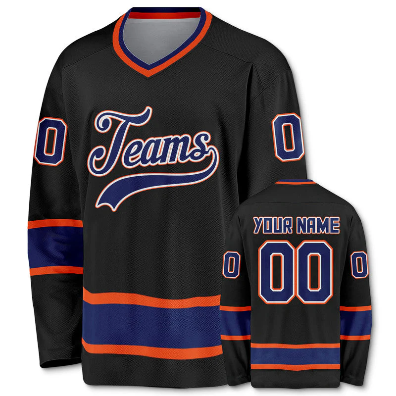 Custom Black Royal-Orange Authentic Hockey Jersey